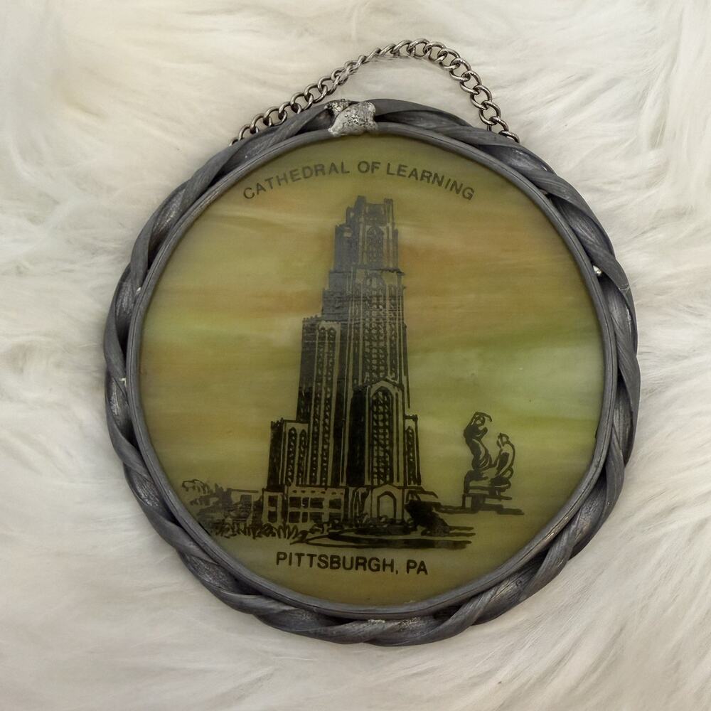 Vintage Cathedral Of Learning Pittsburgh Pa Souvenir Stained Glass Hanger 1985